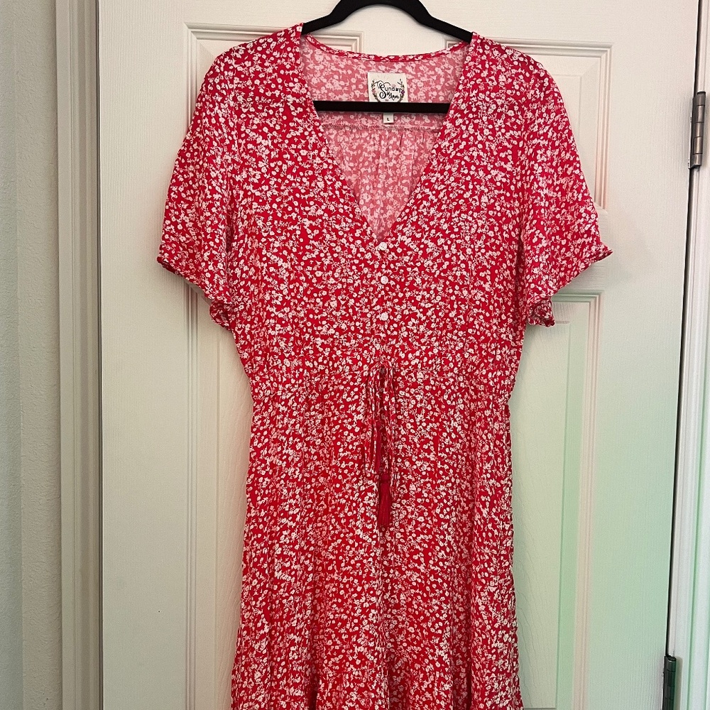 Red floral midi dress